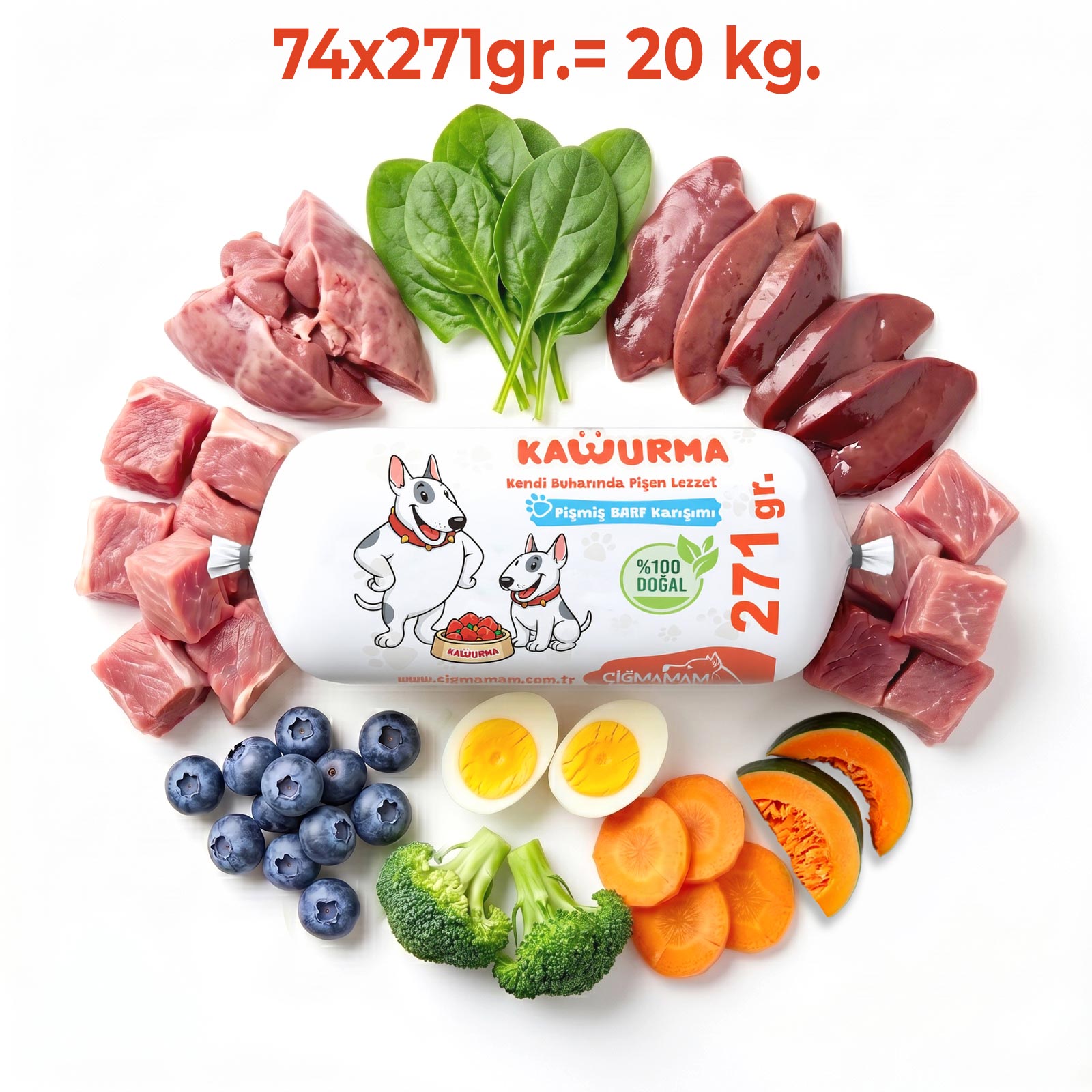 Çiğmamam - Çiğmamam Kavurma 20 Kg 271 Gr'lık - Pişmiş BARF