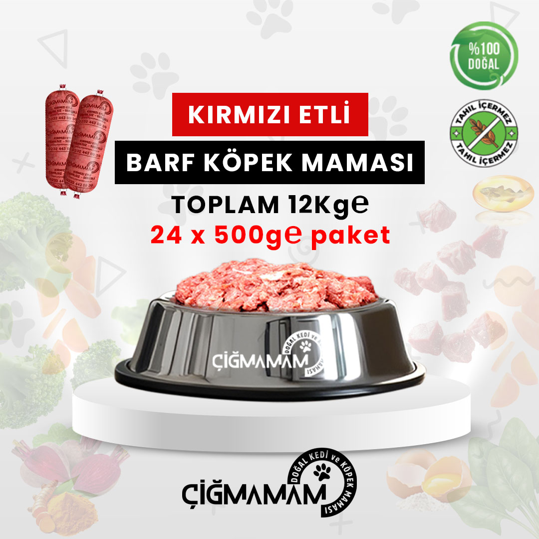 Kırmızı Etli Tahılsız BARF Köpek Maması 12 KG - 500 Gr'lık