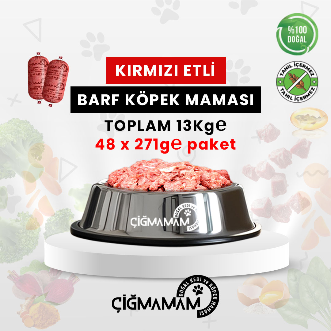 Kırmızı Etli Tahılsız BARF Köpek Maması  13 KG - 271 Gr'lık