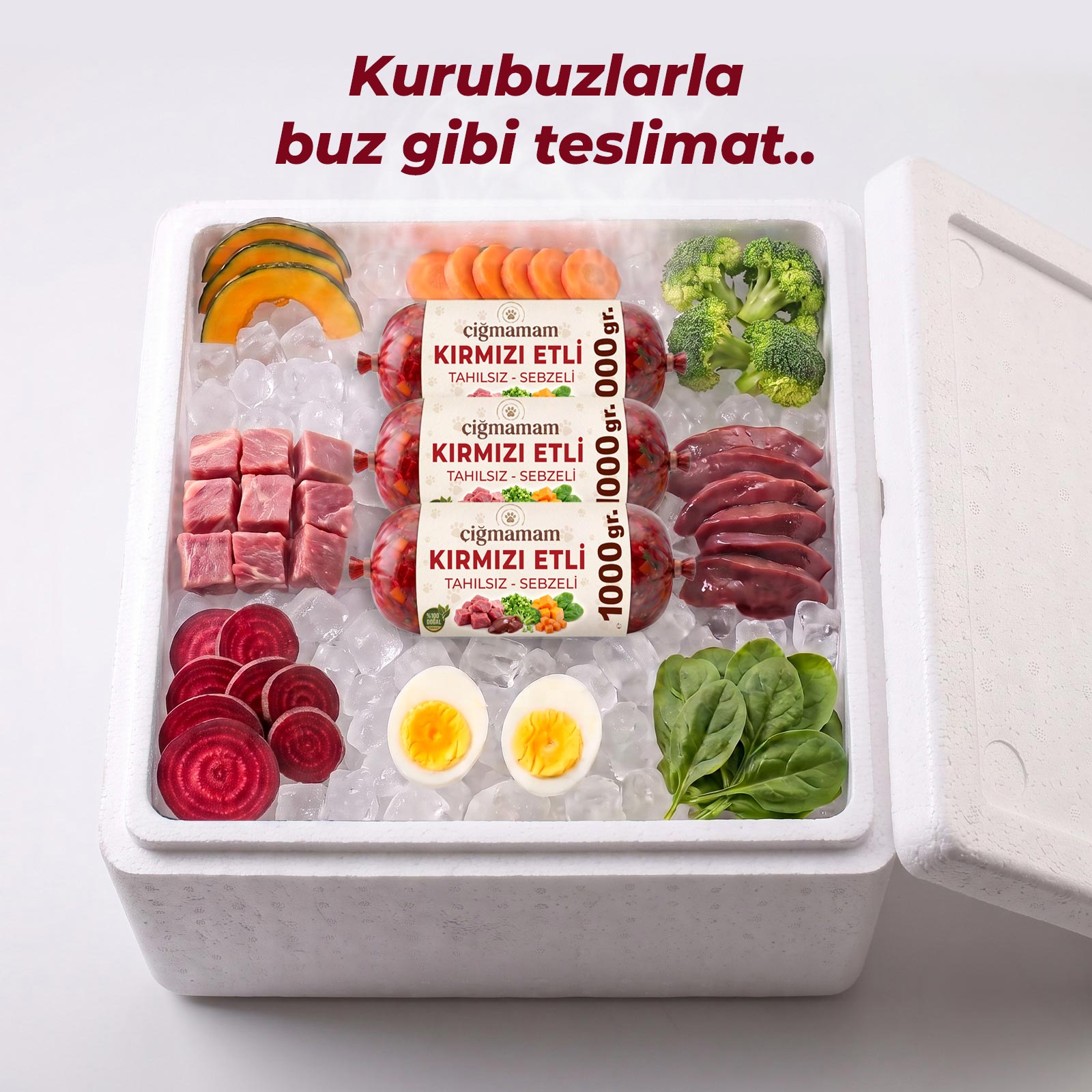 Kırmızı Etli Tahılsız BARF Köpek Maması 20 Kg - 1000 Gr'lık