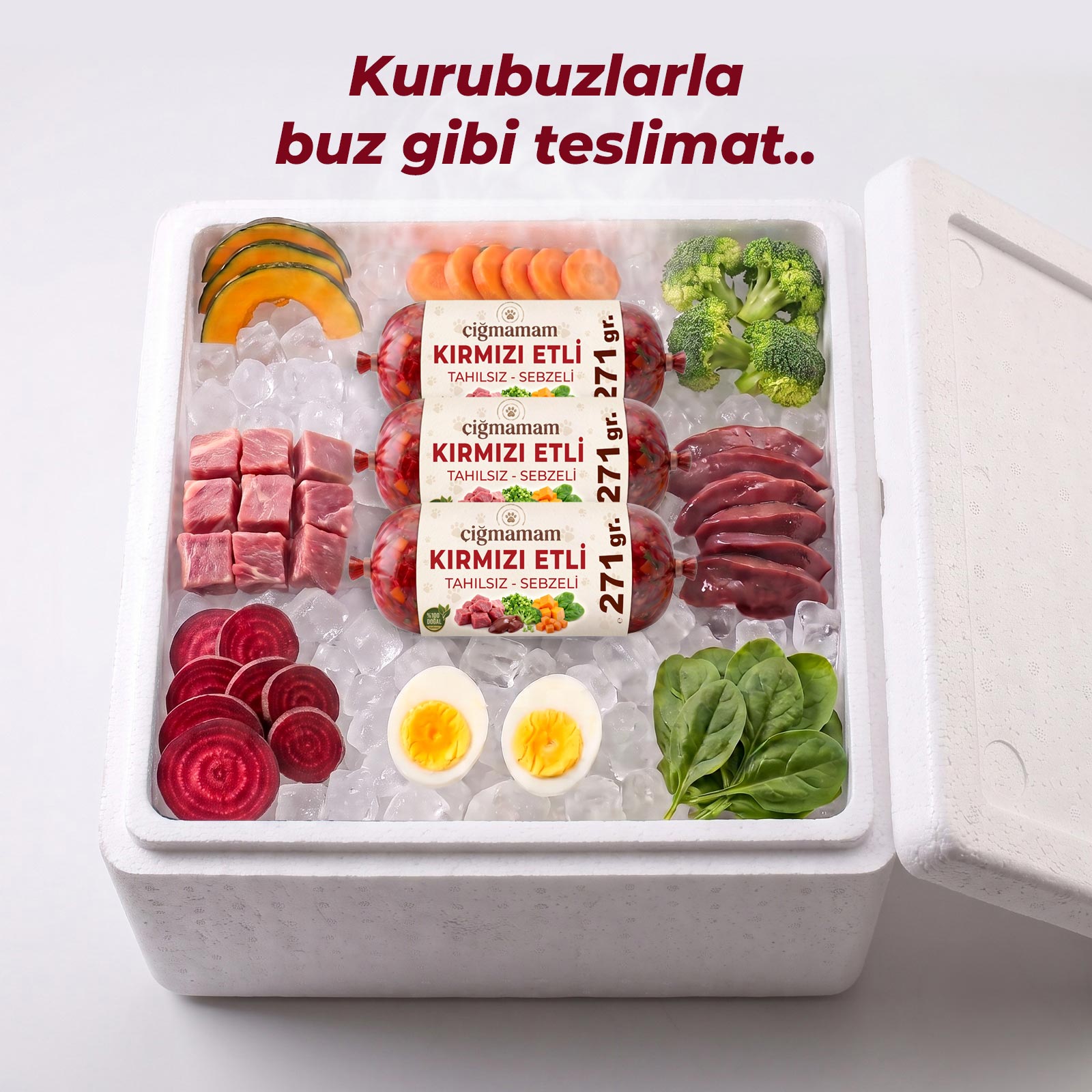 Kırmızı Etli Tahılsız BARF Köpek Maması 20 Kg - 271 Gr'lık	