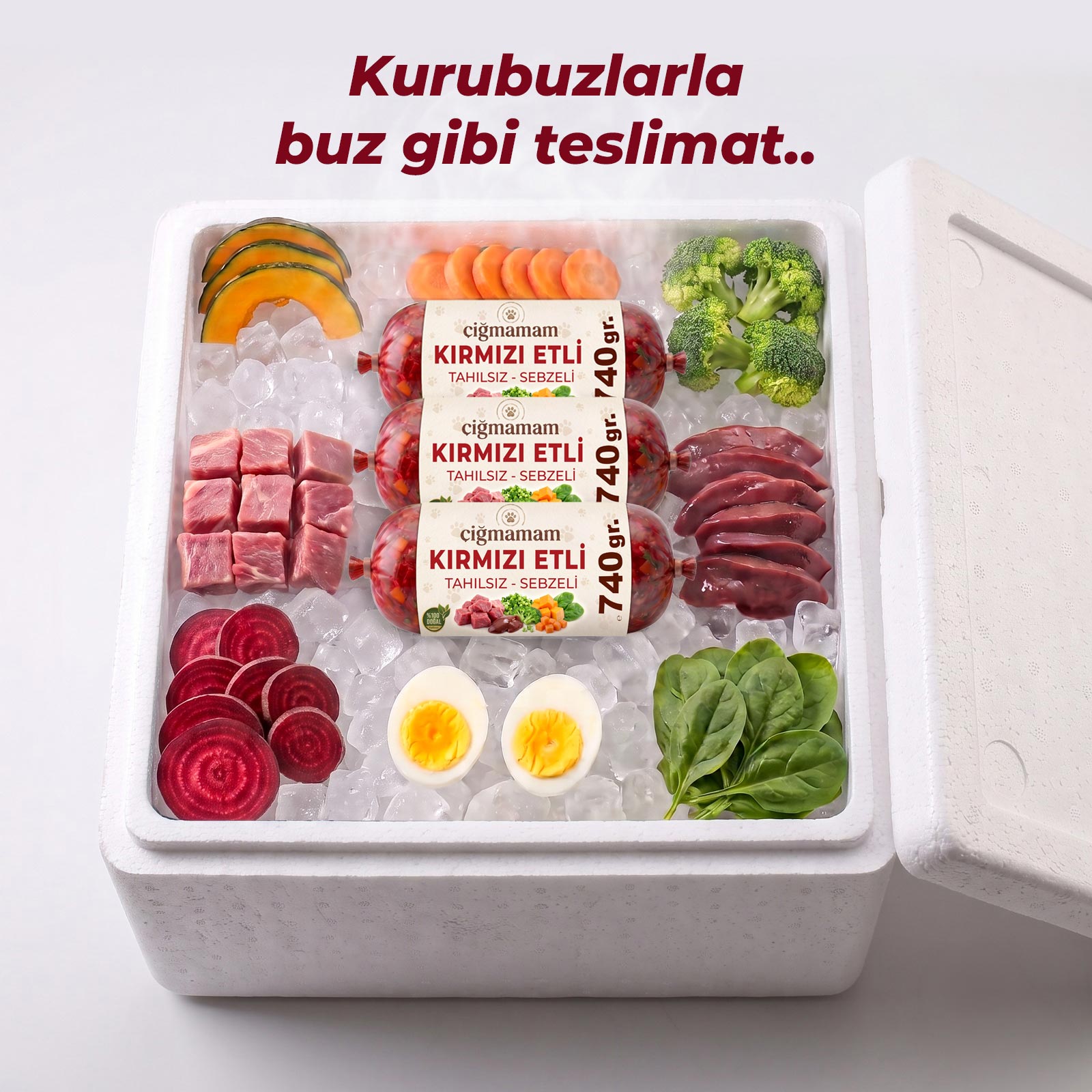Kırmızı Etli Tahılsız BARF Köpek Maması 20 Kg - 740 Gr'lık
