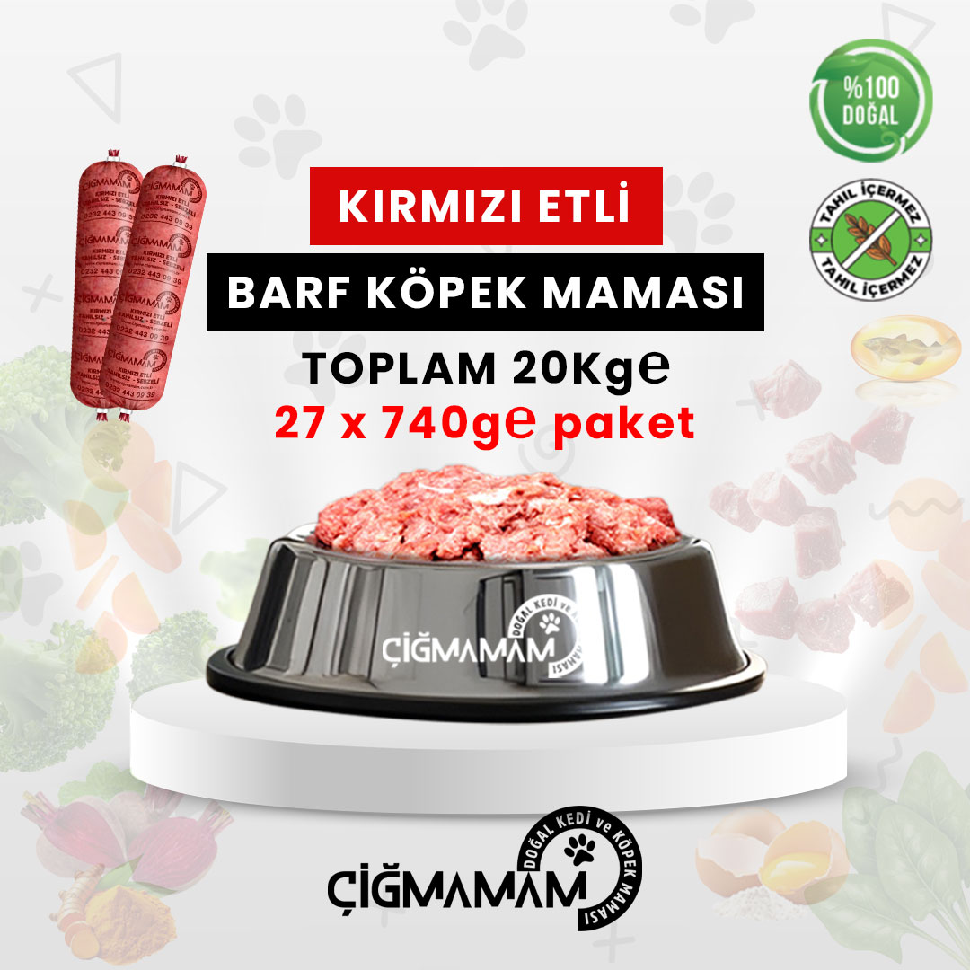 Kırmızı Etli Tahılsız BARF Köpek Maması 20 Kg - 740 Gr'lık