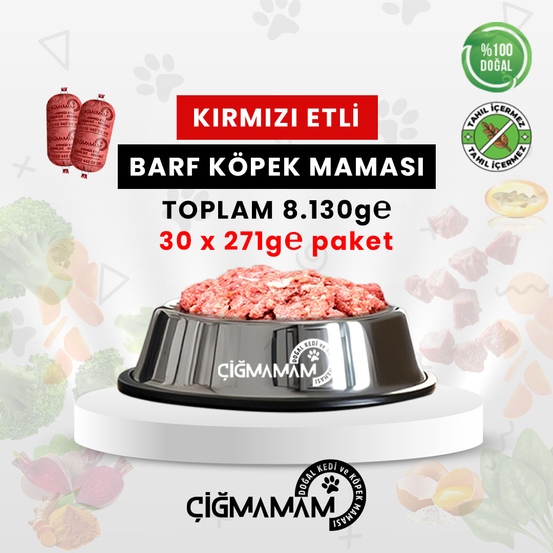 Kırmızı Etli Tahılsız BARF Köpek Maması 8.130 Gr - 271 Gr'lık