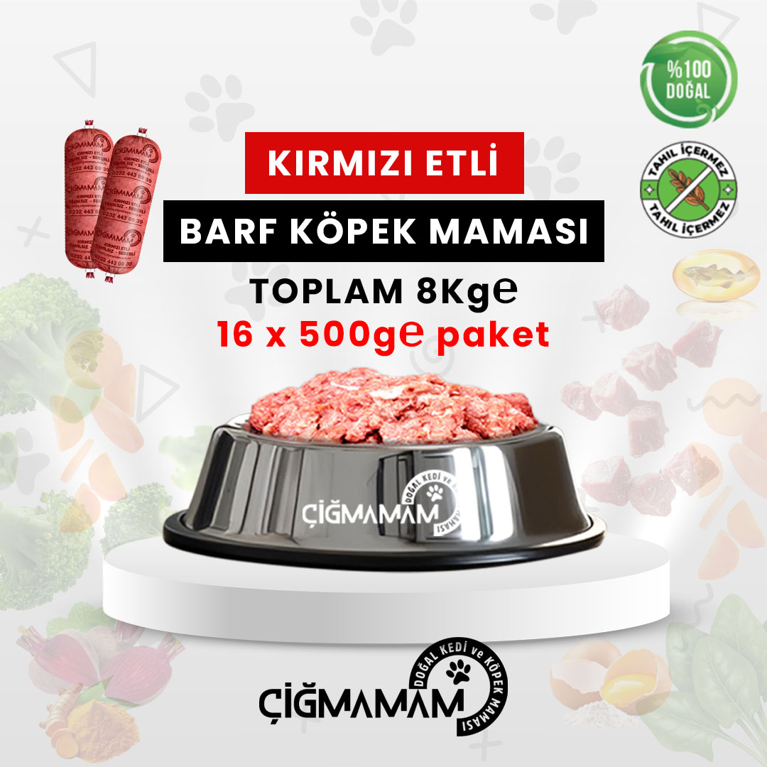 Kırmızı Etli Tahılsız BARF Köpek Maması 8 KG - 500 Gr'lık 