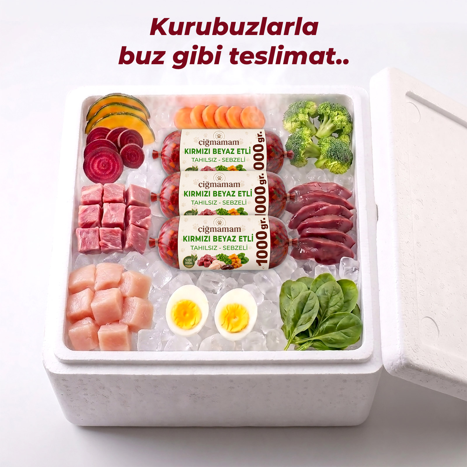 Kırmızı ve Beyaz Etli BARF Köpek Maması 12 Kg - 1000 Gr'lık	