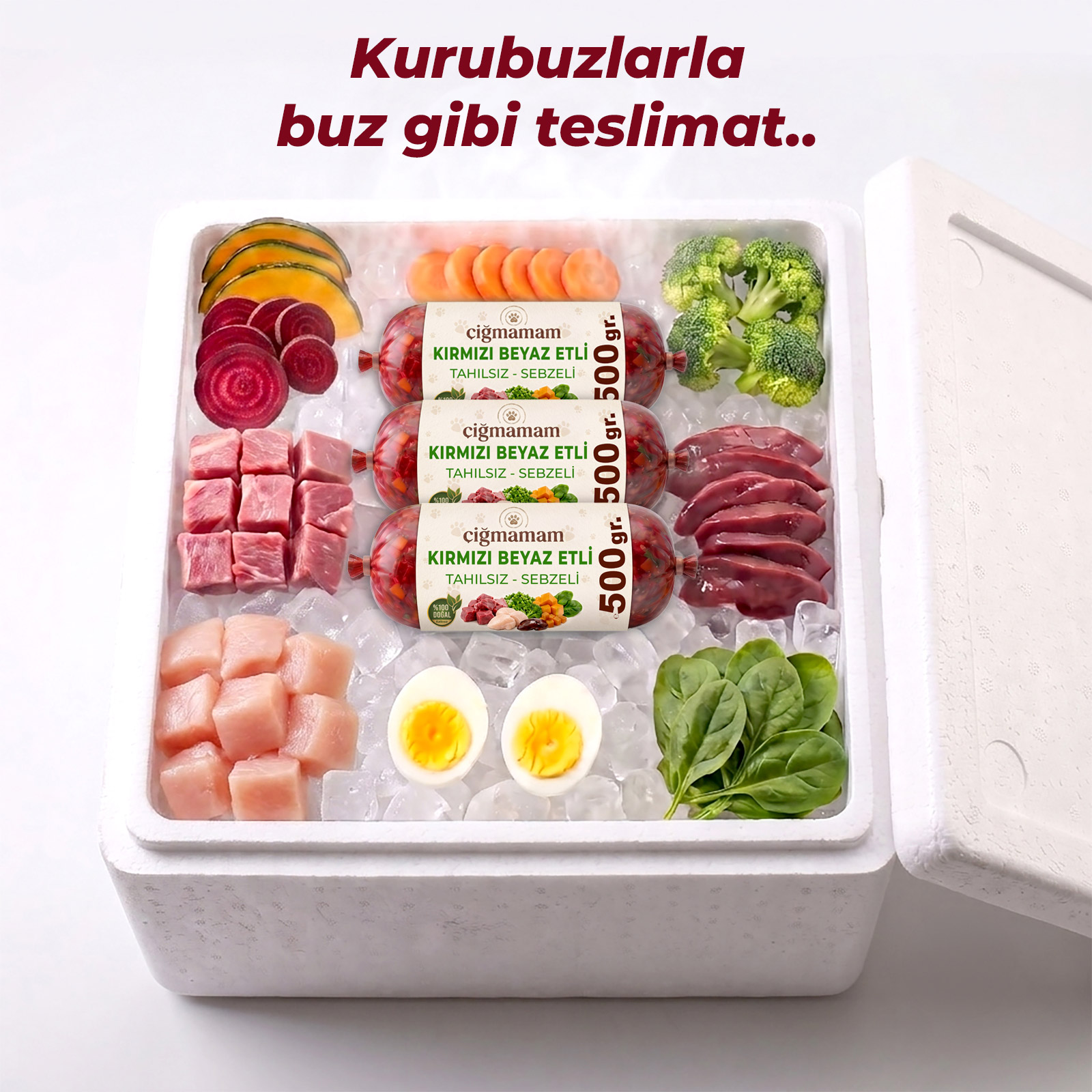 Kırmızı ve Beyaz Etli BARF Köpek Maması 20 Kg - 500 Gr'lık