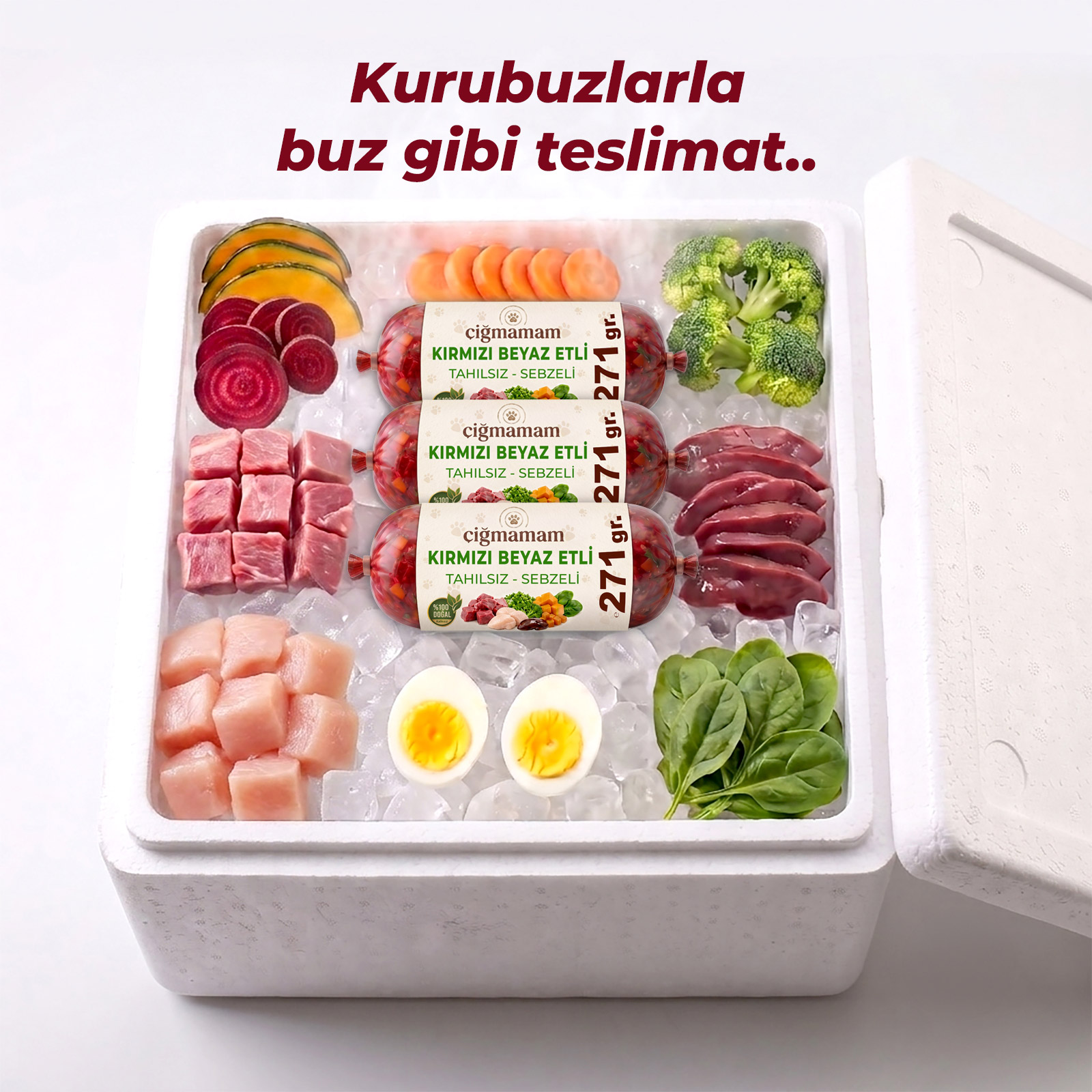 Kırmızı ve Beyaz Etli BARF Köpek Maması 7.500 Gr - 271 Gr'lık