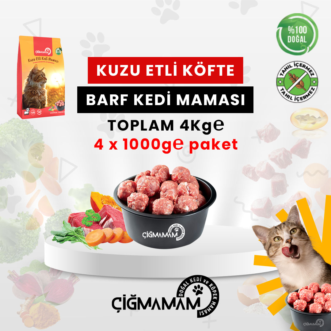 Çiğmamam Kuzu Etli Köfte BARF Kedi Maması 4 Kg - 1000 Gr'lık
