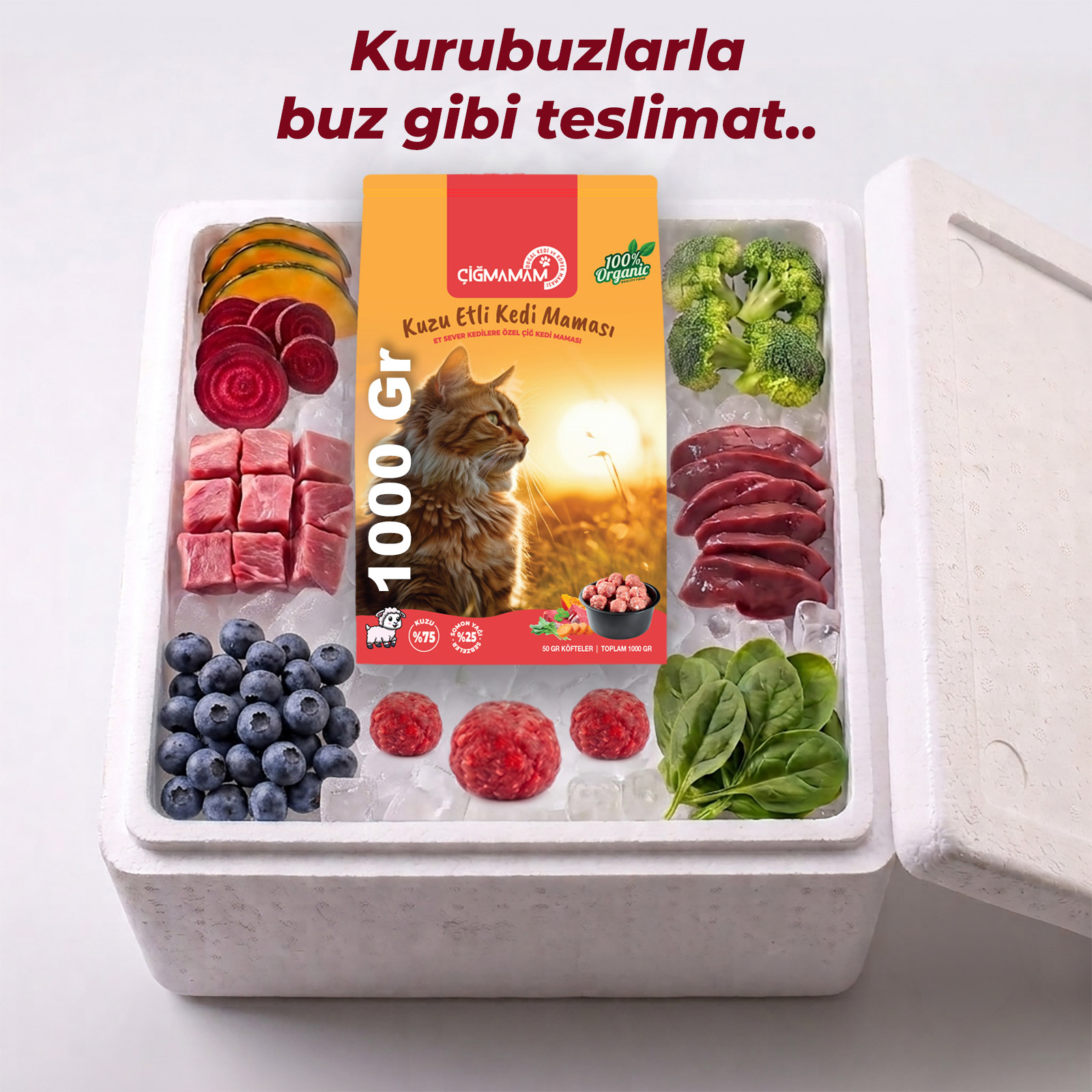 Çiğmamam Kuzu Etli Köfte BARF Kedi Maması 4 Kg - 1000 Gr'lık - kedi