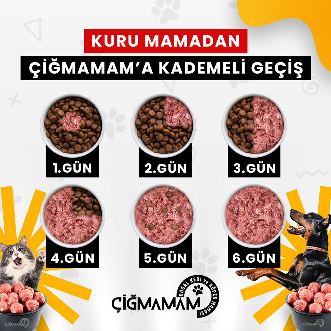 Çiğmamam Kuzu Etli Köfte BARF Kedi Maması  2 Kg - 1000 Gr'lık - Kuzu Etli Barf Köpek Köfte Geçiş Süreci
