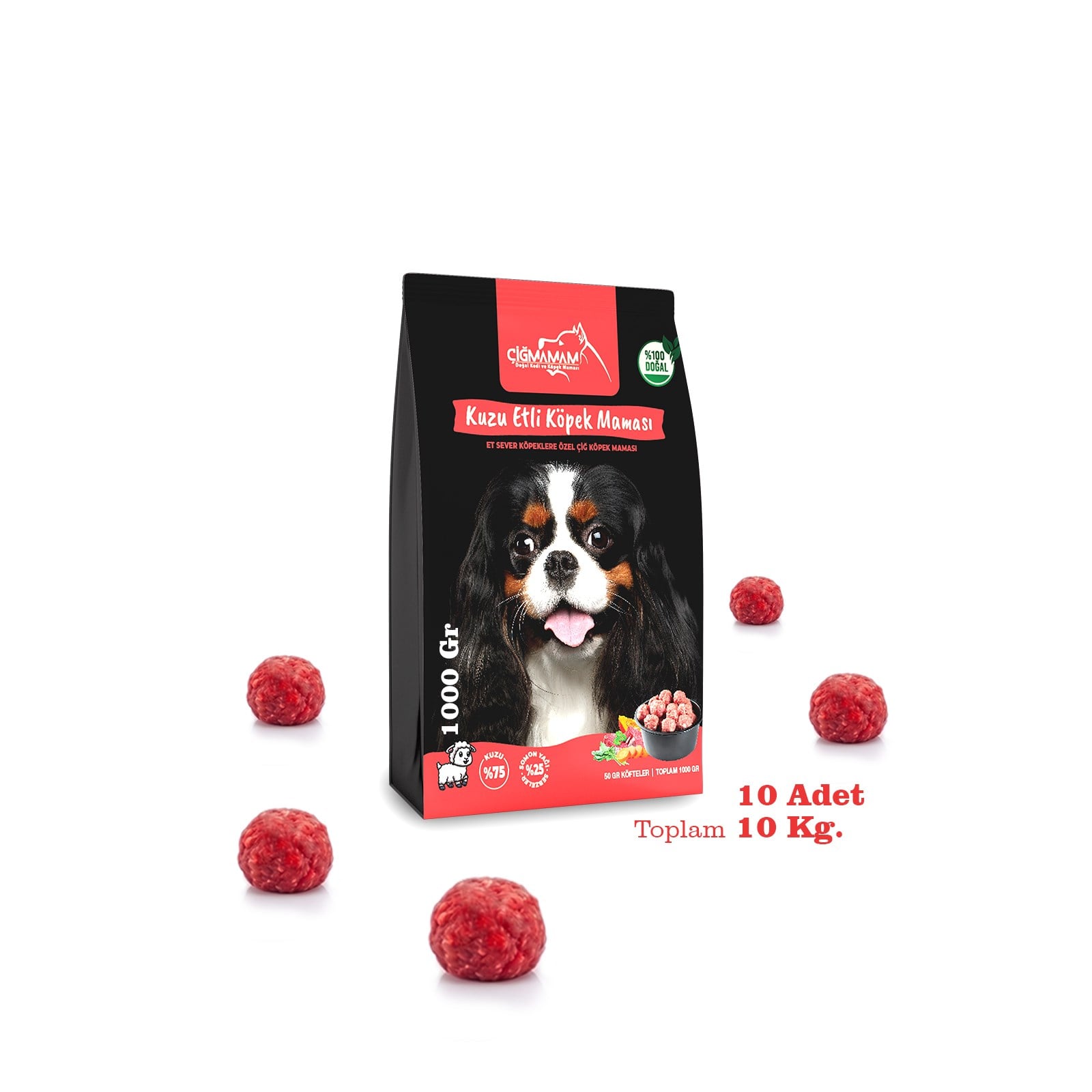 Kuzu Etli  Köfte BARF Köpek Maması 10 Kg - 1000 Gr - kuzu etli köfte ambalaj